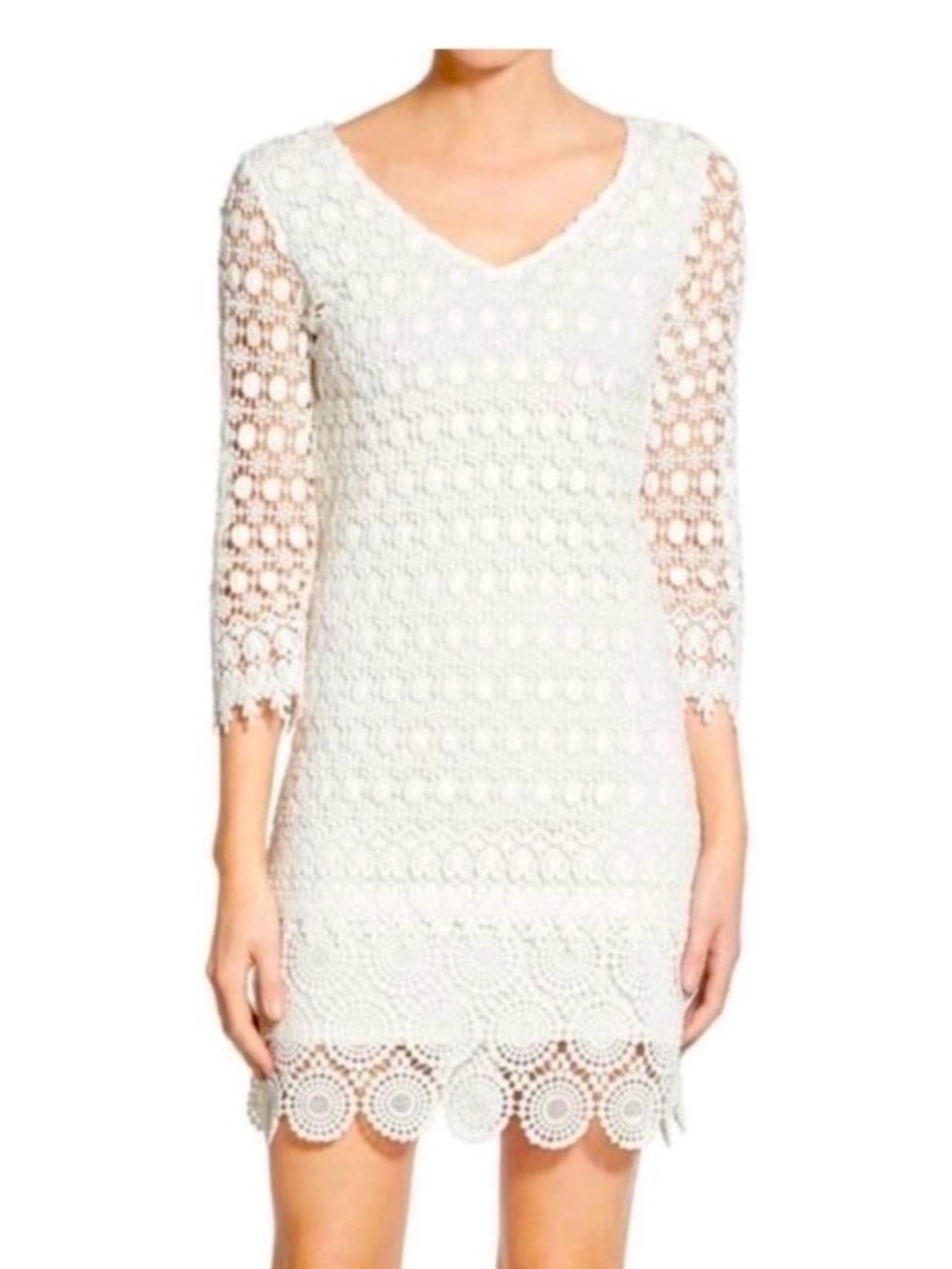 Velvet by Graham & Spencer White Crochet Lace V-Neck Dress